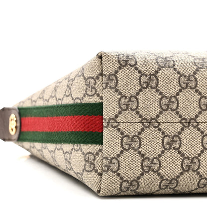 GG Supreme Monogram Textured Calfskin Web Super Mini Ophidia Shoulder Bag Beige Ebony New Acero