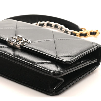 Lambskin Quilted Chanel 19 Wallet On Chain WOC Black