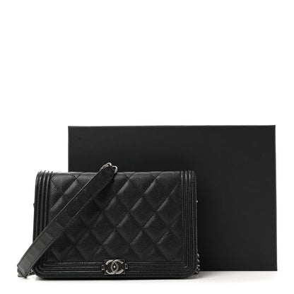 Caviar Quilted Boy Wallet On Chain WOC Black