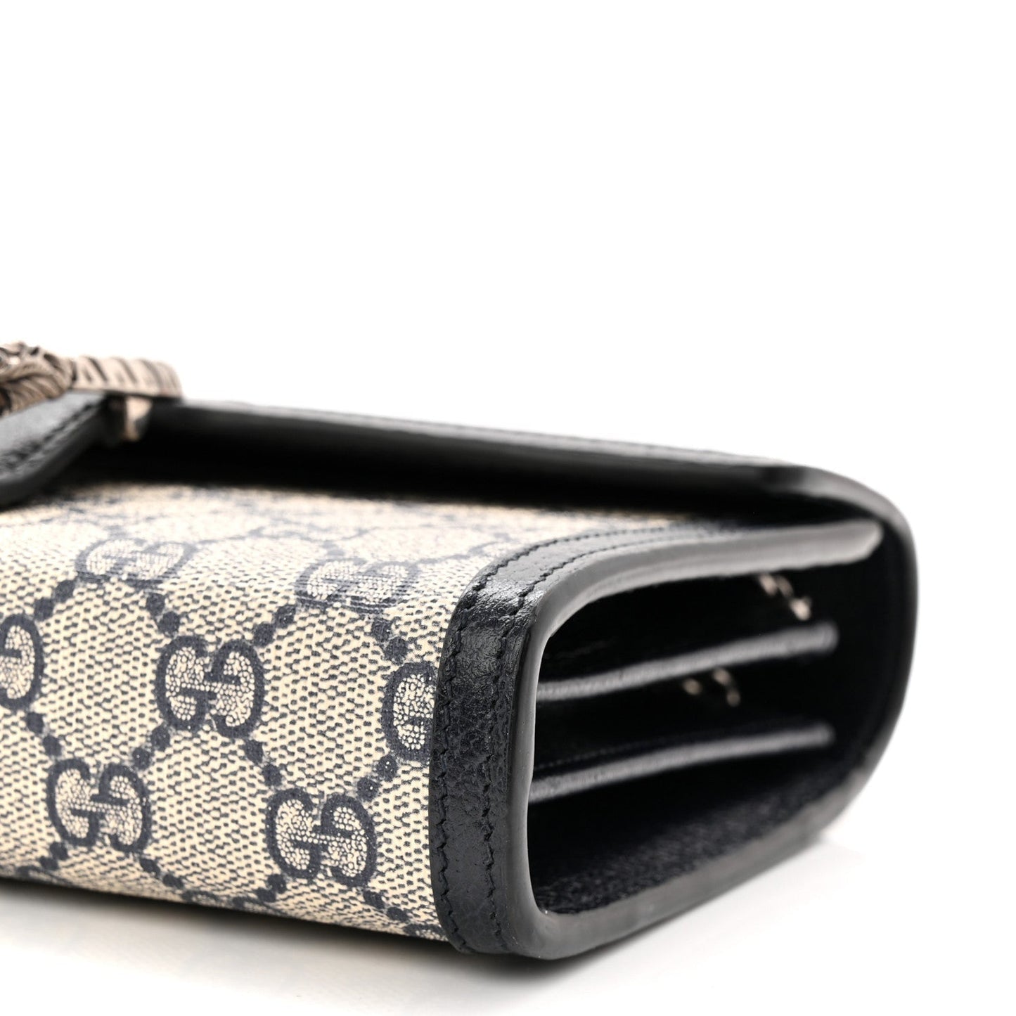 GG Supreme Monogram Textured Dollar Calfskin Mini Dionysus Chain Wallet Beige Blue