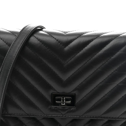 Aged Calfskin Chevron Quilted Reissue 2.55 Square Wallet On Chain WOC So Black