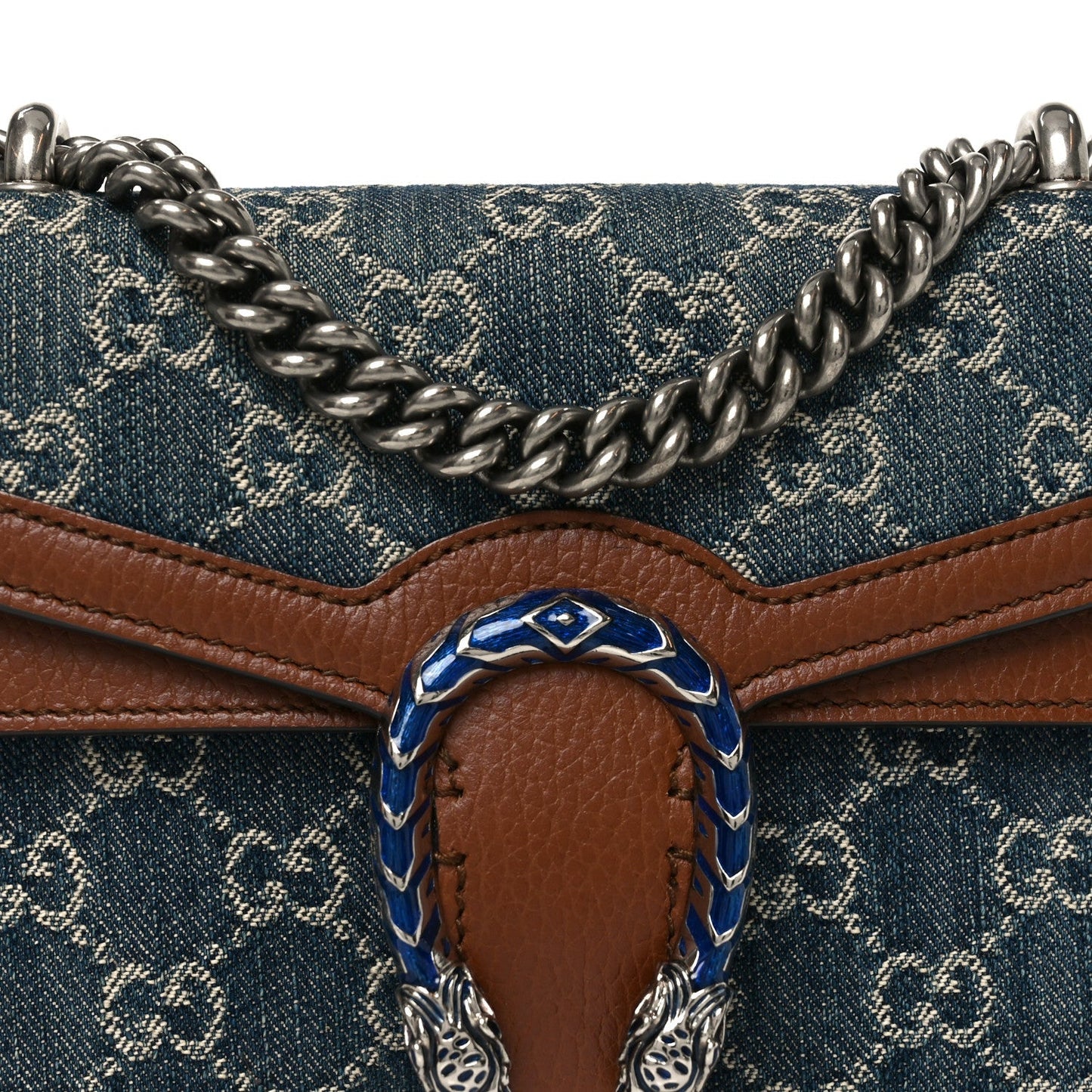New Denim GG Monogram Dollar Calfskin Enamel Mini Dionysus Shoulder Bag Blue Tea Cuir Epilog Electric Blue