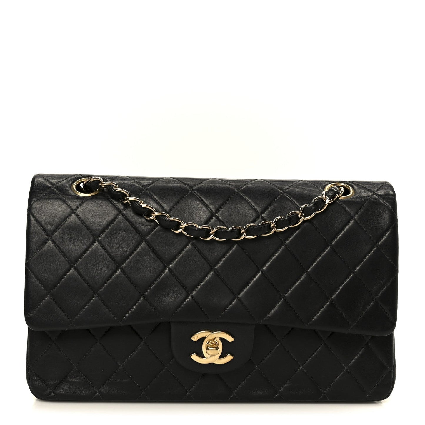 Lambskin Quilted Medium Double Flap Black