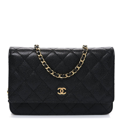 Caviar Quilted Wallet on Chain WOC Black