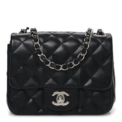 Lambskin Quilted Mini Square Flap Black