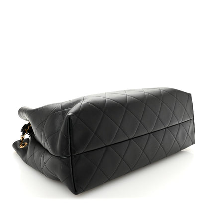 Calfskin Quilted Large Coco Base Shopping Bag Black
