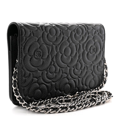 Caviar Camellia Embossed Wallet On Chain WOC Black