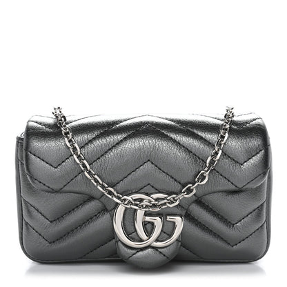 Metallic Lambskin Matelasse Mini GG Marmont Shoulder Bag Piombo