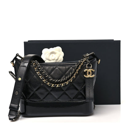 Patent Goatskin Quilted Small Gabrielle Hobo Black