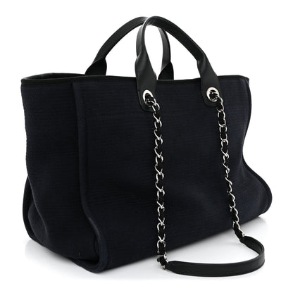 Mixed Fibers Calfskin Medium Deauville Tote Navy Blue