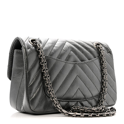 Metallic Aged Calfskin Chevron Quilted 2.55 Reissue Mini Flap Grey