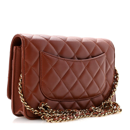 Lambskin Quilted Wallet On Chain WOC Brown
