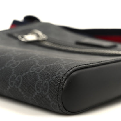 GG Supreme Monogram Web Small Flat Messenger Bag Black Grey