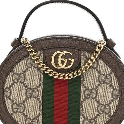 GG Supreme Monogram Top Handle Web Mini Ophidia Round Shoulder Bag Brown