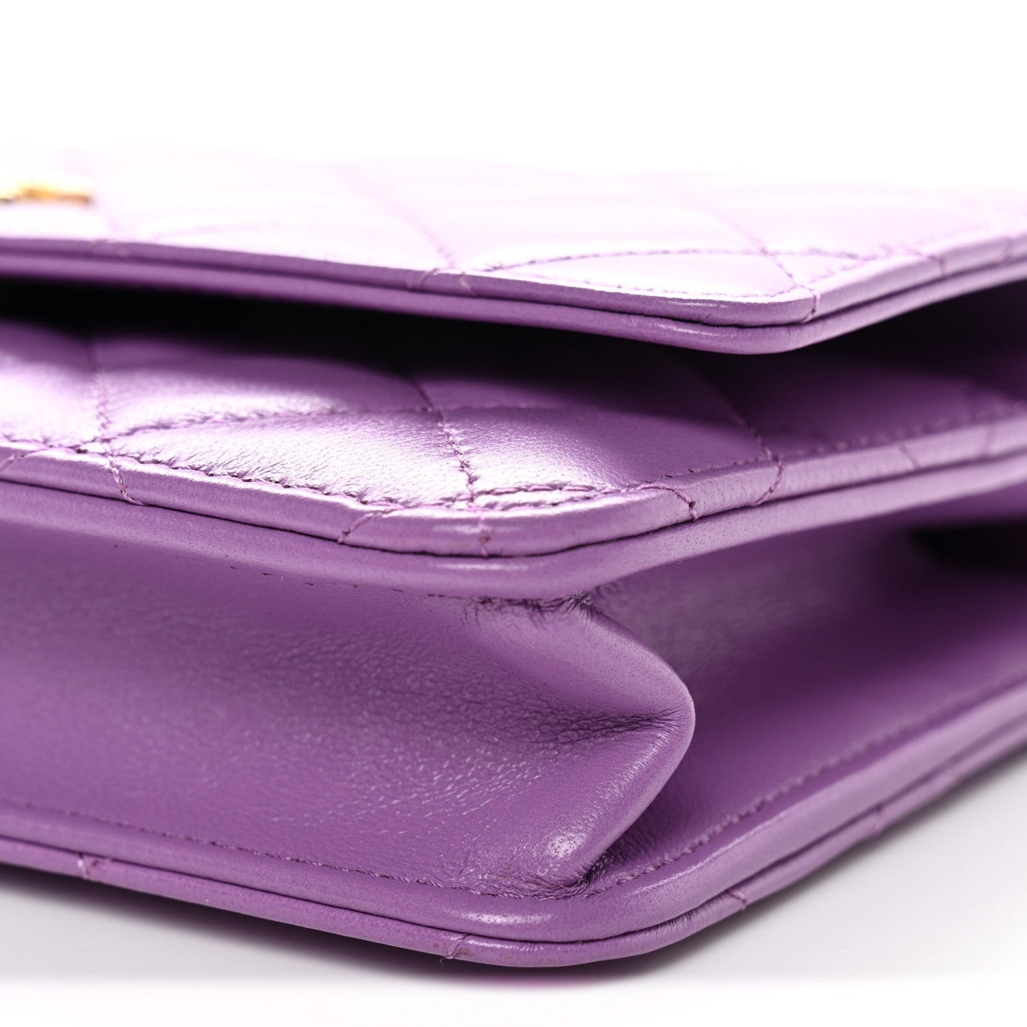Lambskin Quilted Pick Me Up Wallet On Chain WOC Purple