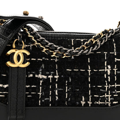 Tweed Calfskin Small Gabrielle Hobo Black White